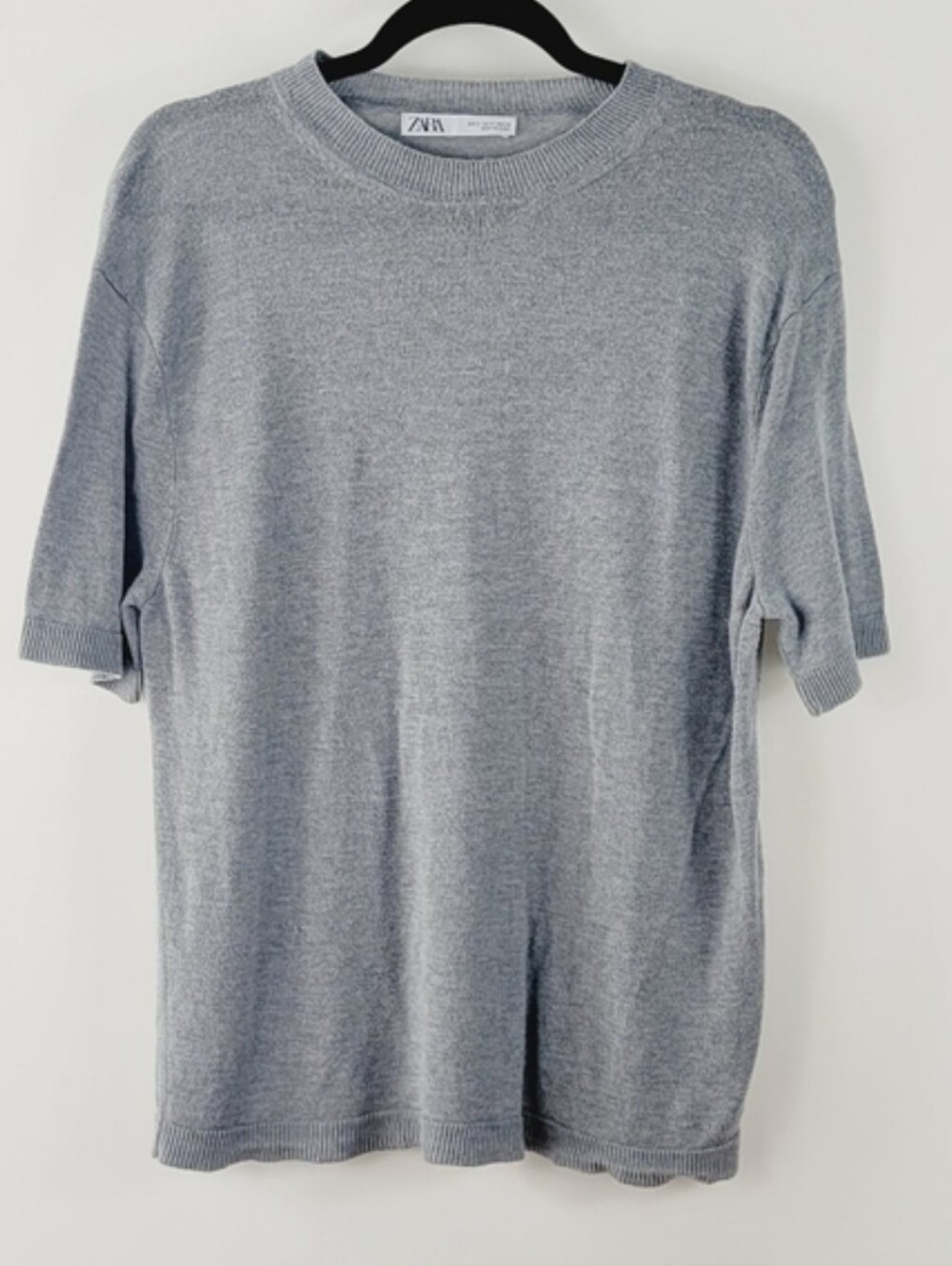 Zara 3/4 Sleeve Solid Top Grey Size Small